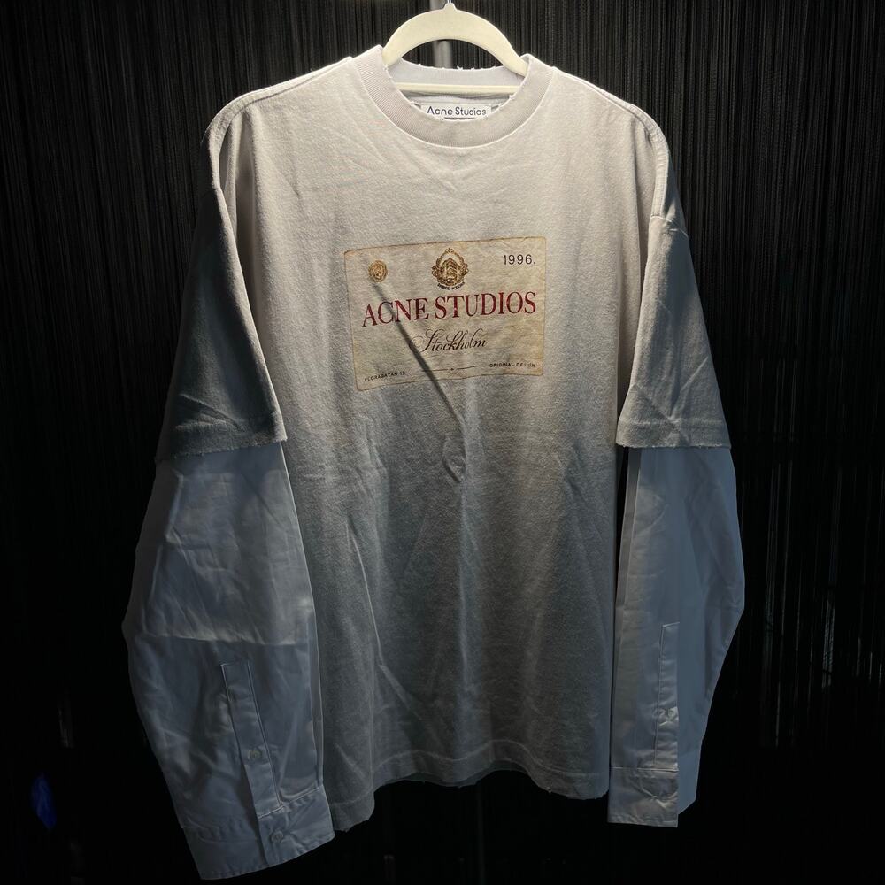 Acne Studios Logo Graphic Print Two-Layered Long Sleeve T-Shirt Tee Size M